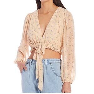 NWT $59 Gianni Bini Woven Bailey Floral Print Chiffon Top size L